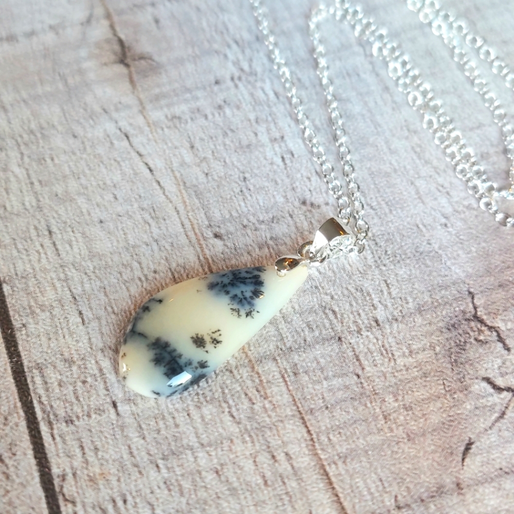 Dendrite Opal Necklace Natural Gemstone Pendant - Picture 4 of 5
